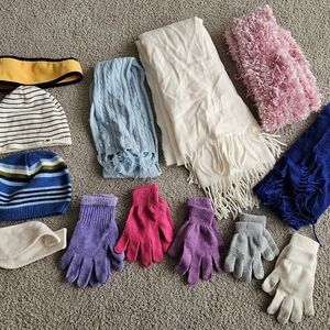 Four Headbands/Hats, 4 Scarfs & 5 Pairs of Gloves -Sold Together As A Lot Of 1.